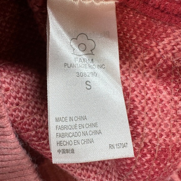 Farm Rio Sequin Hearts Knit Sweater Small Pink Red Wool Blend Love Puff Sleeves - Picture 10 of 14